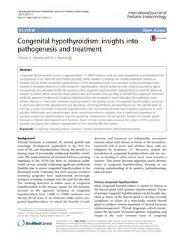 Congenital Hypothyroidism: Insights Into Pathogenesis and Treatment Christine E