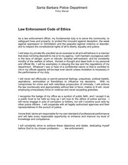 Santa Barbara Police Department Law Enforcement Code of Ethics