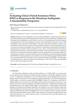 In Response to the Wenchuan Earthquake: a Sustainability Perspective