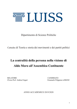 La Centralità Della Persona Nella Visione Di Aldo Moro All'assemblea