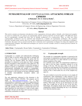 ATTACKING STREAM CIPHERS A.Mahendar1, Dr
