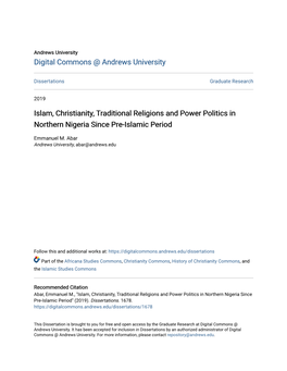 Islam, Christianity, Traditional Religions and Power Politics in Northern Nigeria Since Pre-Islamic Period