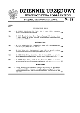 DZIENNIK URZĘDOWY WOJEWÓDZTWA PODLASKIEGO Białystok, Dnia 29 Kwietnia 2009 R