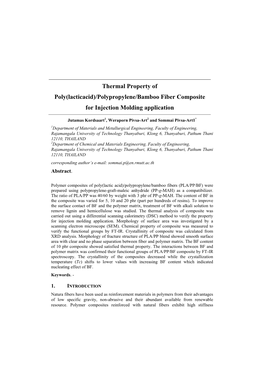 Polypropylene/Bamboo Fiber Composite for Injection Molding Application