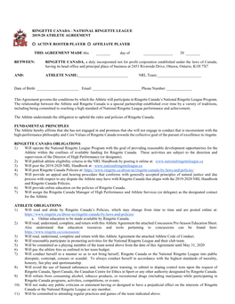 Ringette Canada - National Ringette League 2019-20 Athlete Agreement