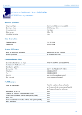 CC Du Pays Châtillonnais (Siren : 242101434)