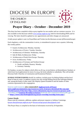 Prayer Diary – October - December 2019