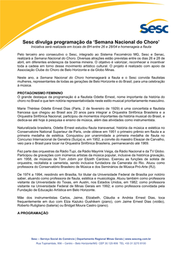 Sesc Divulga Programação Da 'Semana Nacional Do Choro'