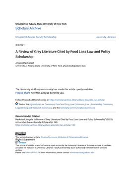 A Review of Grey Literature Cited by Food Loss Law and Policy Scholarship