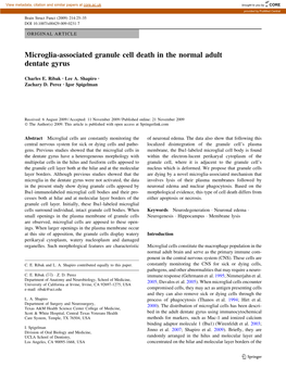 Microglia-Associated Granule Cell Death in the Normal Adult Dentate Gyrus