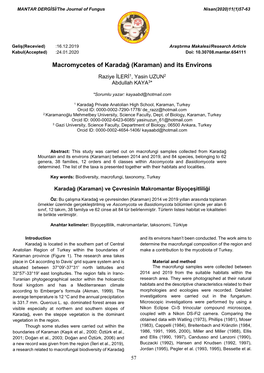 Macromycetes of Karadağ (Karaman) and Its Environs