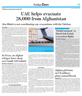 UAE Helps Evacuate 28,000 from Afghanistan Abu Dhabi Is Not Coordinating Any Evacuations with the Taleban