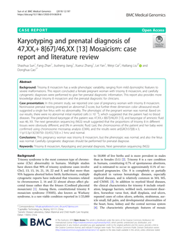 Karyotyping and Prenatal Diagnosis of 47,XX,+ 8[67]/46,XX [13]