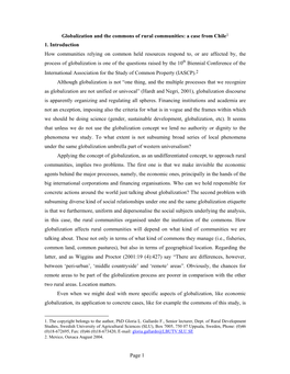 Page 1 Globalization and the Commons of Rural Communities: a Case from Chile1 1. Introduction How Communities Relying on Common