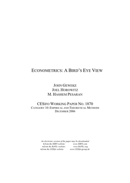 Econometrics: a Bird’S Eye View