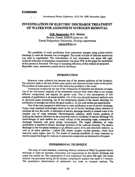 Investigation of Electric Discharge Treatment of Water for Ammonium Nitrogen Removal