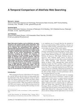 A Temporal Comparison of Altavista Web Searching