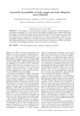 Insecticide Susceptibility of Aedes Aegypti and Aedes Albopictus Across Thailand