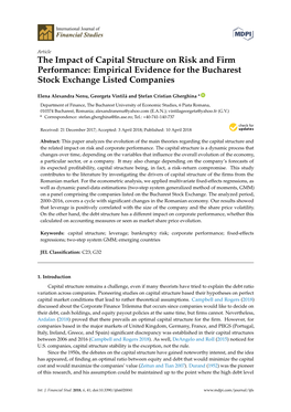 The Impact of Capital Structure on Risk and Firm Performance: Empirical Evidence for the Bucharest Stock Exchange Listed Companies