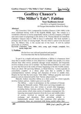 Geoffrey Chaucer's “The Miller's Tale”: Fabliau