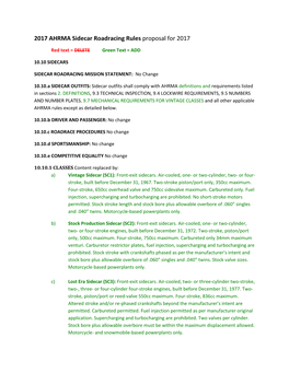 2017 AHRMA Sidecar Roadracing Rules Proposal for 2017