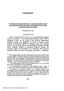 Imf Conditionality and Erosion of Economic Sovereignty in the Asian Financial Crisis