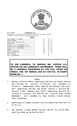 To Bid Farewell to Hon'ble Mr. Justice G.S. Sistani on His