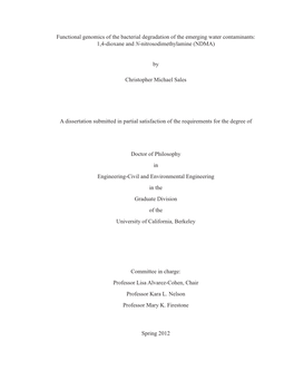 Functional Genomics of the Bacterial Degradation of the Emerging Water Contaminants: 1,4-Dioxane and N-Nitrosodimethylamine (NDMA)