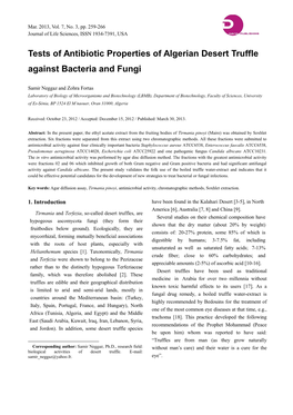 Tests of Antibiotic Properties of Algerian Desert Truffle Against Bacteria and Fungi