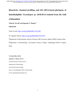 Bioactivity, Chemical Profiling, and 16S Rrna-Based Phylogeny Of