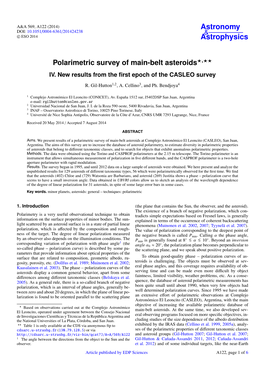 Polarimetric Survey of Main-Belt Asteroids⋆⋆⋆