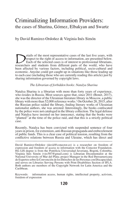 Criminalizing Information Providers: the Cases of Sharina, Gómez, Elbakyan and Swartz by David Ramirez-Ordoñez & Virginia Inés Simón