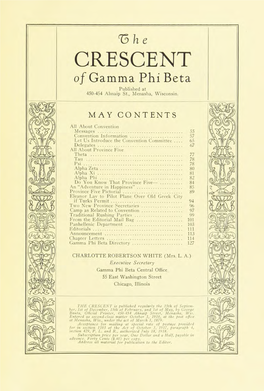 CRESCENT of Gamma Phi Beta Published at 450-454 Ahnaip St., Menasha, Wisconsin