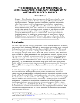 The Ecological Role of American Elm (Ulmus Americana L.) in Floodplain Forests of Northeastern North America