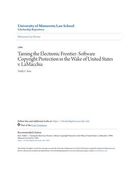 Taming the Electronic Frontier: Software Copyright Protection in the Wake of United States V