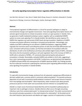 An Early Signaling Transcription Factor Regulates Differentiation in Giardia