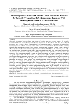 Knowledge and Attitude of Condom Use As Preventive Measure for Sexually Transmitted Infections Among Learners with Hearing Impairment in Akwa-Ibom State