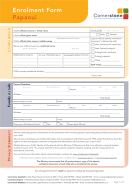 Enrolment Form Papanui