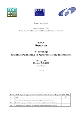 Report on 3 Meeting Scientific Publishing in Natural History