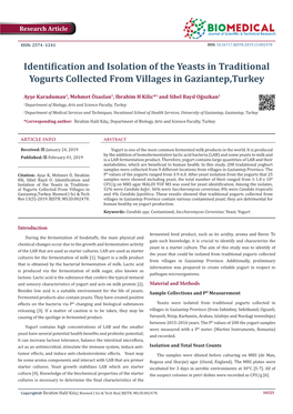 Identification and Isolation of the Yeasts in Traditional Yogurts Collected from Villages in Gaziantep,Turkey