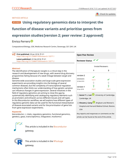 Using Regulatory Genomics Data to Interpret the Function of Disease Variants and Prioritise Genes from Expression Studies[Versio