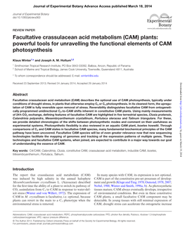 Facultative Crassulacean Acid Metabolism (CAM) Plants: Powerful Tools for Unravelling the Functional Elements of CAM Photosynthesis