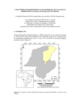 Caracterização Fisiográfica E Qualidade Da Água Da Bacia Hidrográfica Paraguai/Jauquara-Mt, Brasil