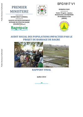 AUDIT SOCIAL DES POPULATIONS IMPACTEES PAR LE PROJET DE BARRAGE DE BAGRE Public Disclosure Authorized Public Disclosure Authorized RAPPORT FINAL