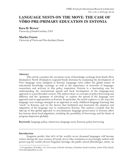 Language Nests on the Move: the Case of Võro Pre-Primary Education in Estonia