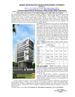 MUMBAI METROPOLITAN REGION DEVELOPMENT AUTHORITY (MMRDA) Plot No