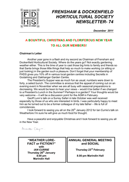 Frensham & Dockenfield Horticultural Society Newsletter