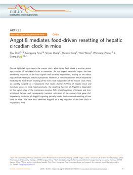 Angptl8 Mediates Food-Driven Resetting of Hepatic Circadian Clock in Mice