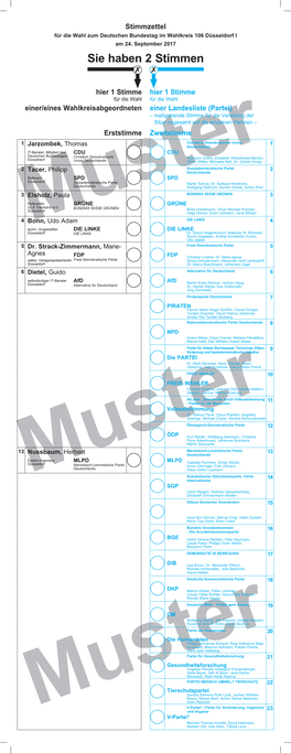 Musterstimmzettel Bundestagswahl 2017