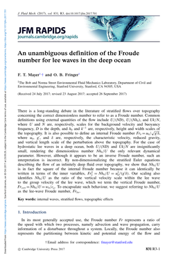An Unambiguous Definition of the Froude Number for Lee Waves in the Deep Ocean